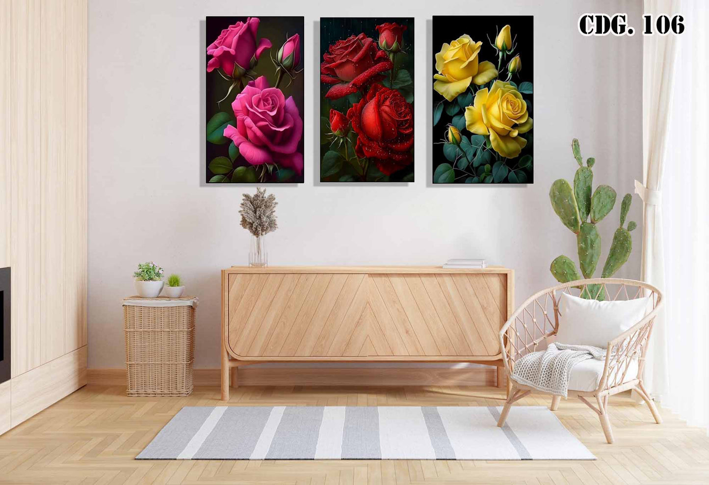 Cuadro Elegancia en Rosas: Tríptico de Pasión Floral