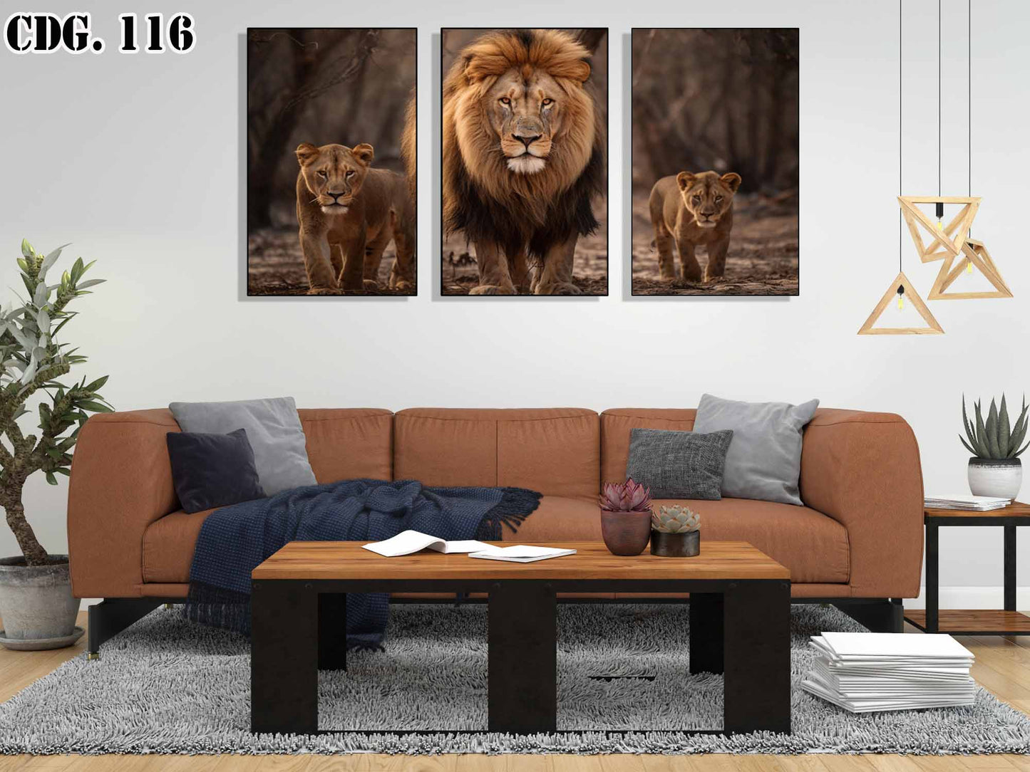 Cuadro de Leones Tríptico