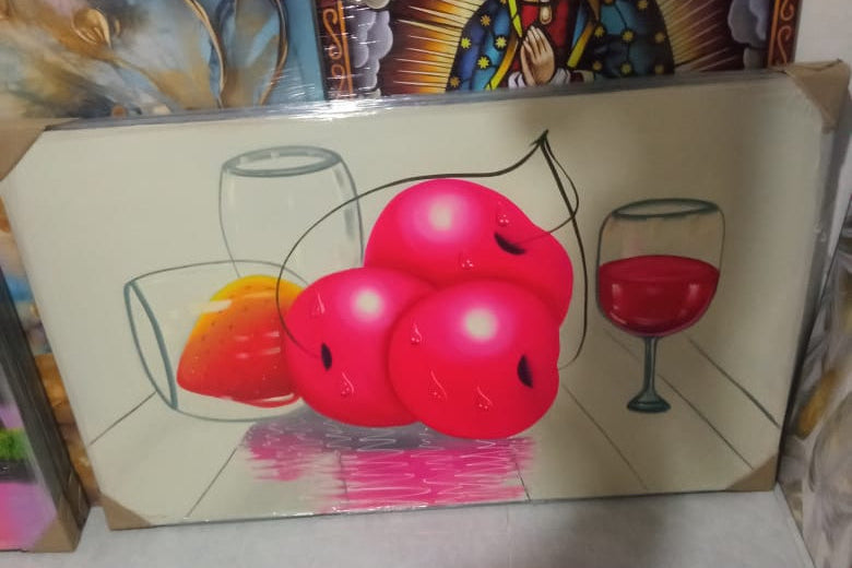 🍒🍷 Cuadro Cerezas Brillantes & Vino: Elegancia Minimalista — 130 cm x 80 cm