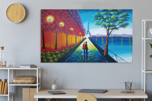 Cuadro Paseo Romántico en París – Cuadro Decorativo 120x70 cm