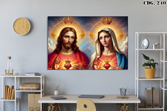 ✨ Cuadro Corazones Sagrados: Jesús y la Virgen María 👑🕊️