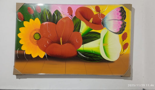 🦋🌺 Cuadro Flores Radiantes con Mariposa Pastel — 130 cm x 80 cm